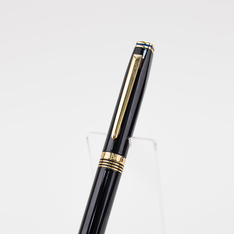 lapis-bard-contemporary-ballpoint-pen-black-with-gold-trims-cap-view