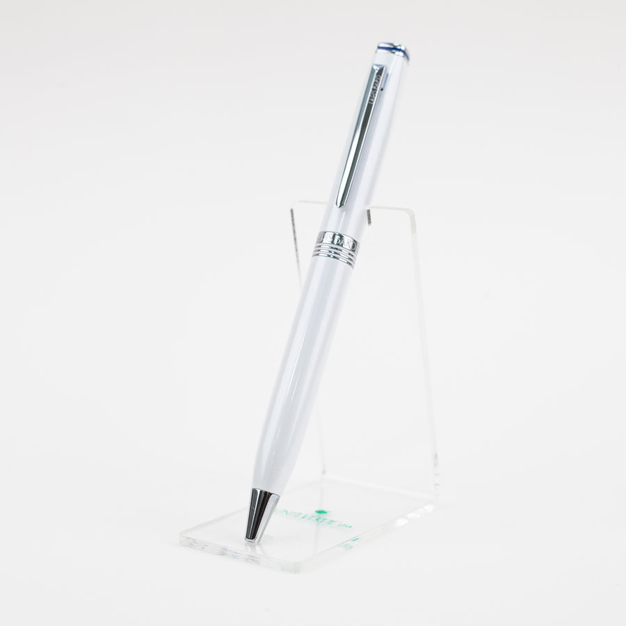 lapis-bard-contemporary-ballpoint-pen-with-chrome-trim- pearl-white-front-view