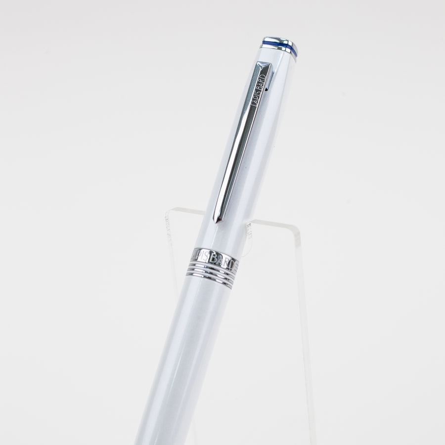 lapis-bard-contemporary-ballpoint-pen-with-chrome-trim- pearl-white-cap-view