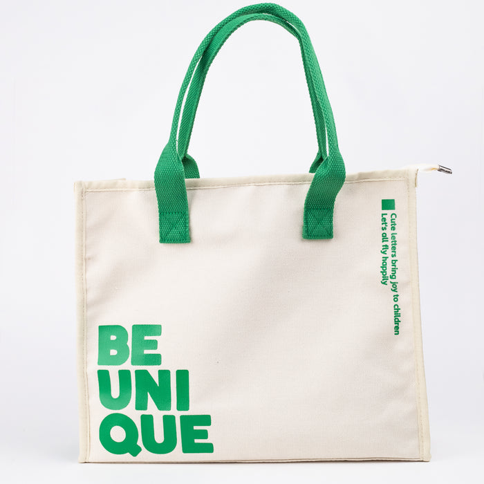 Multipurpose Tote Bag with Zipper (Be Unique) - Cream/Green