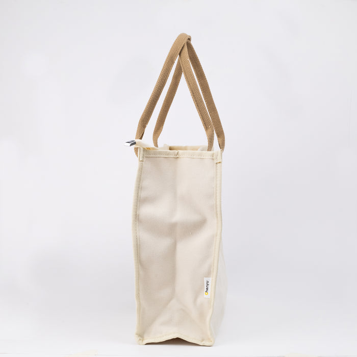 Multipurpose Tote Bag with Zipper (Be Unique) - Cream/Khaki