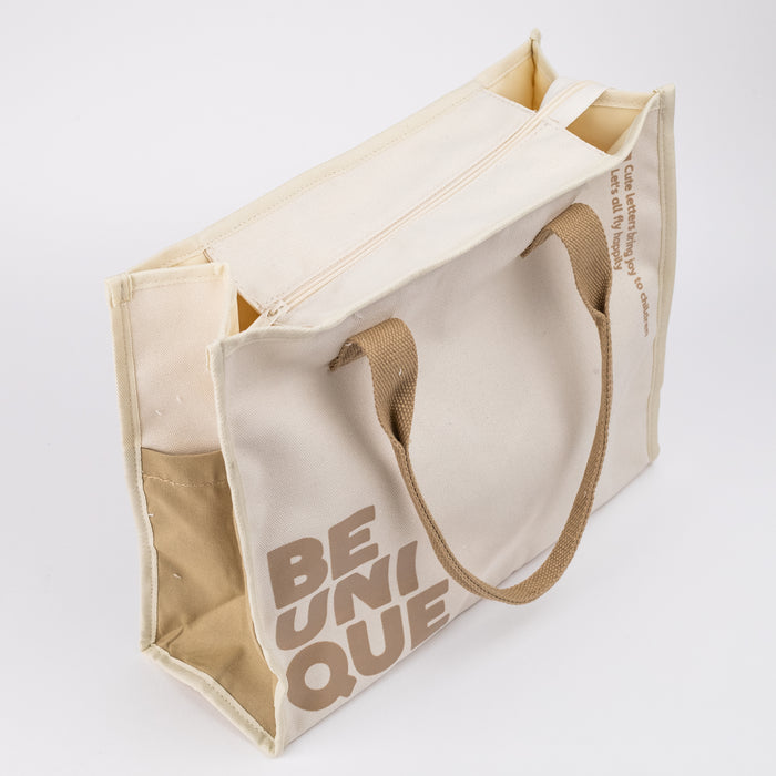 Multipurpose Tote Bag with Zipper (Be Unique) - Cream/Khaki