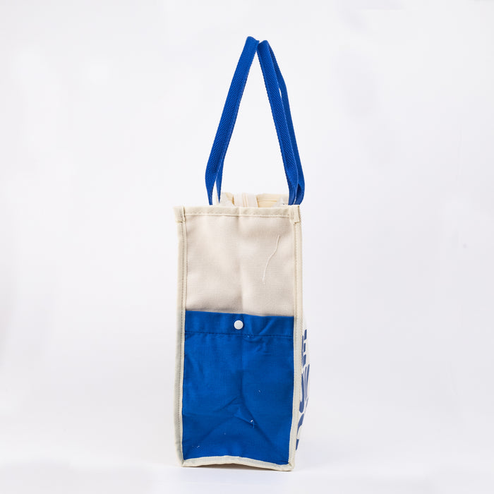 Multipurpose Tote Bag with Zipper (Be Unique) - Cream/Blue