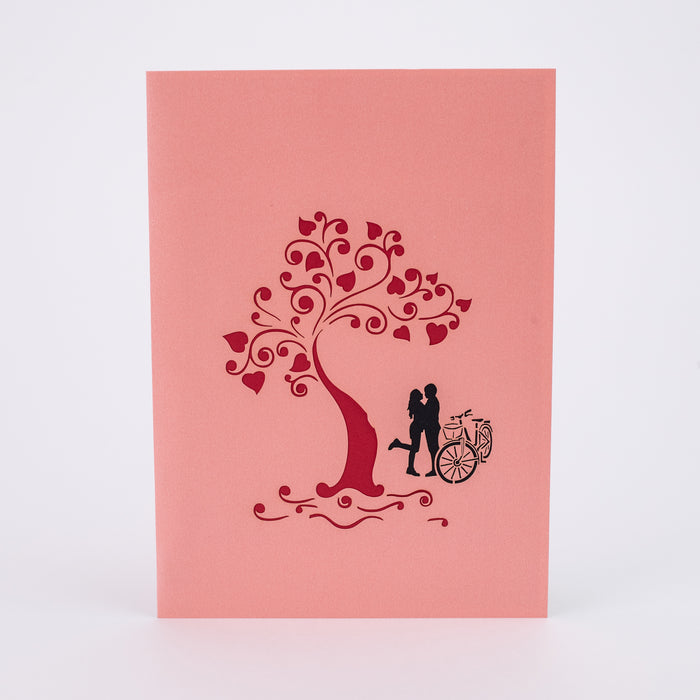 Beautiful 3D Popup Handcrafted Greeting Card - Red Heart Couple Tree