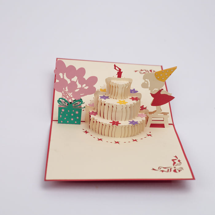 Beautiful 3D Popup Handcrafted Happy Birthday Greeting Card - Red Girl