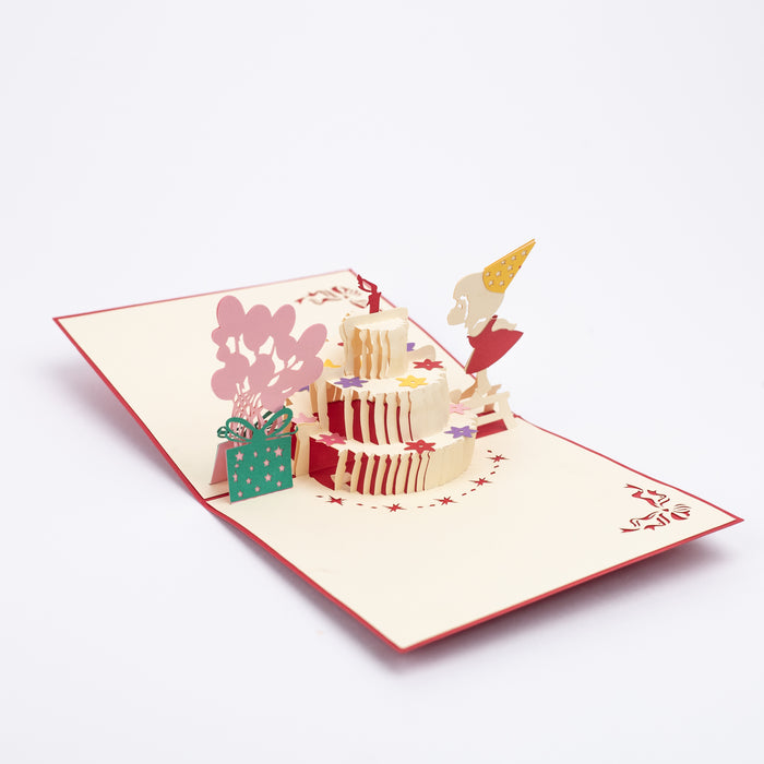 Beautiful 3D Popup Handcrafted Happy Birthday Greeting Card - Red Girl