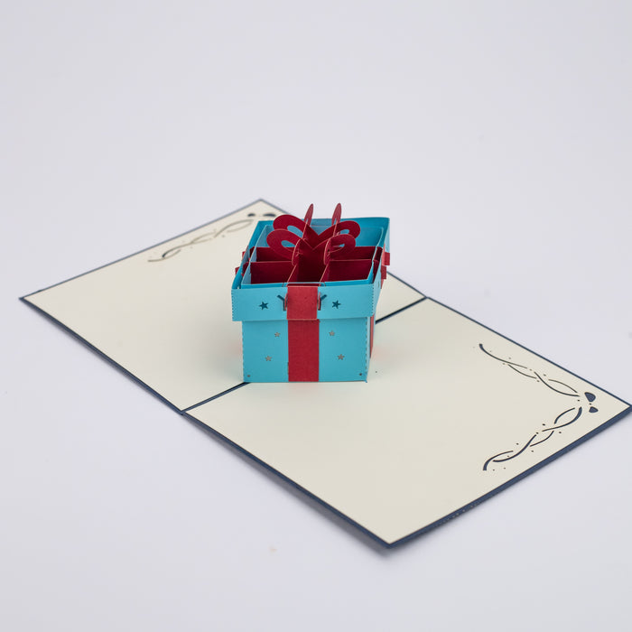 Beautiful 3D Popup Handcrafted Greeting Card - Blue Giftbox