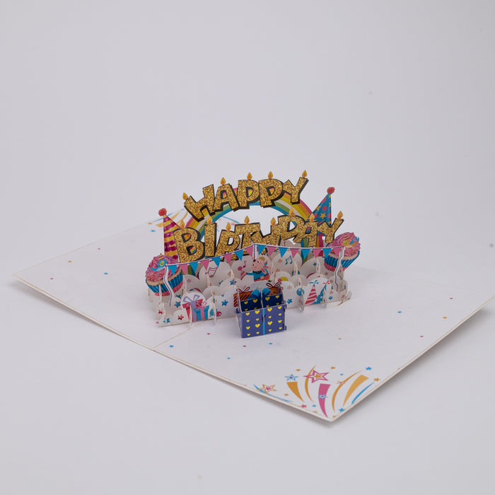 Beautiful 3D Popup Handcrafted Happy Birthday Greeting Card - White