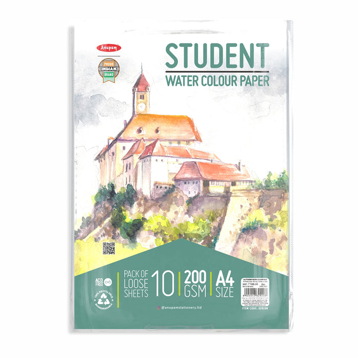 Anupam - Student Watercolour Paper Pack of 10 Loose Sheets A4/200GSM