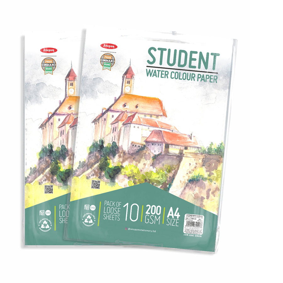 Anupam - Student Watercolour Paper Pack of 10 Loose Sheets A4/200GSM