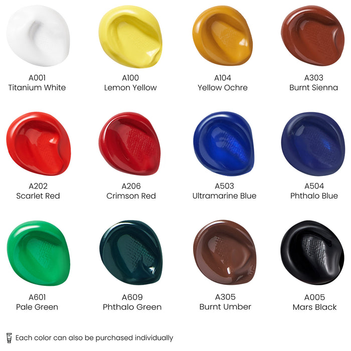 ARTEZA - Acrylic Colours 22ml Tubes ( Set of 12 )