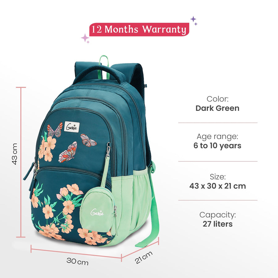 Genie - Lilac 17" School Backpack - Dark Green