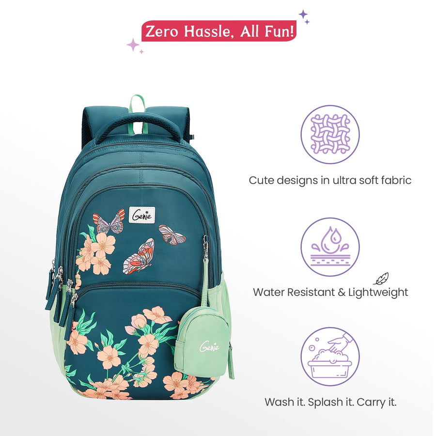 Genie - Lilac 17" School Backpack - Dark Green