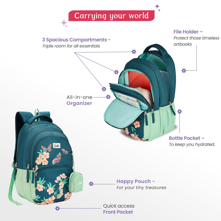 Genie - Lilac 17" School Backpack - Dark Green