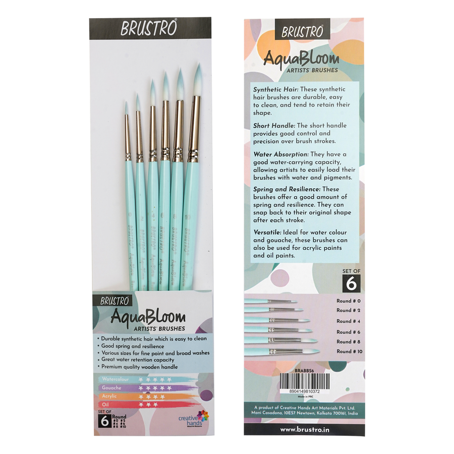 BRUSTRO AquaBloom Artist's Paint Brushes – Round | Set of 6