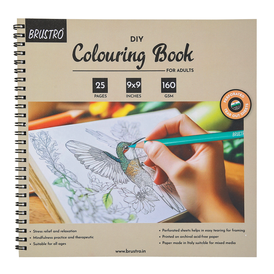 BRUSTRO DIY Colouring Book for Adults – 9x9 inches | 160 GSM | 25 Pages