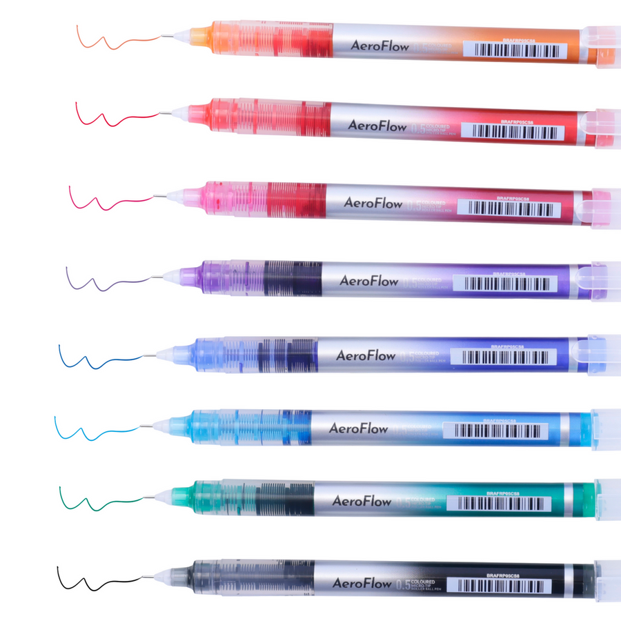 Brustro AeroFlow Coloured Micro-Tip Roller Ball Pen – 0.5mm, Pack of 8