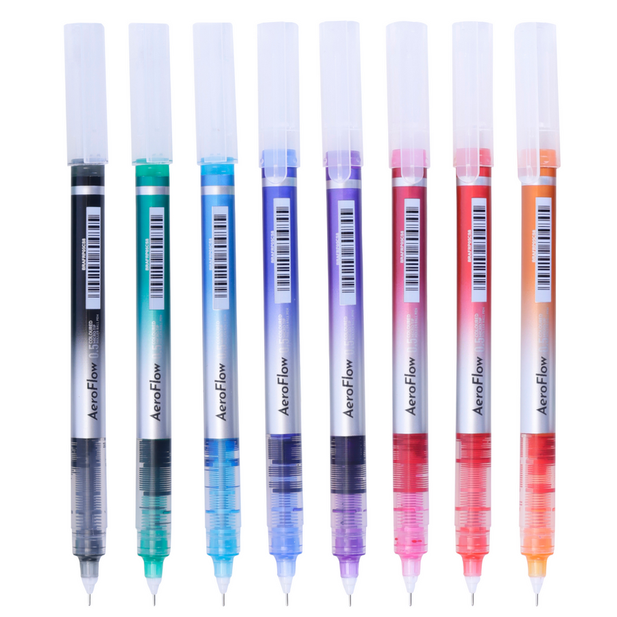 Brustro AeroFlow Coloured Micro-Tip Roller Ball Pen – 0.5mm, Pack of 8