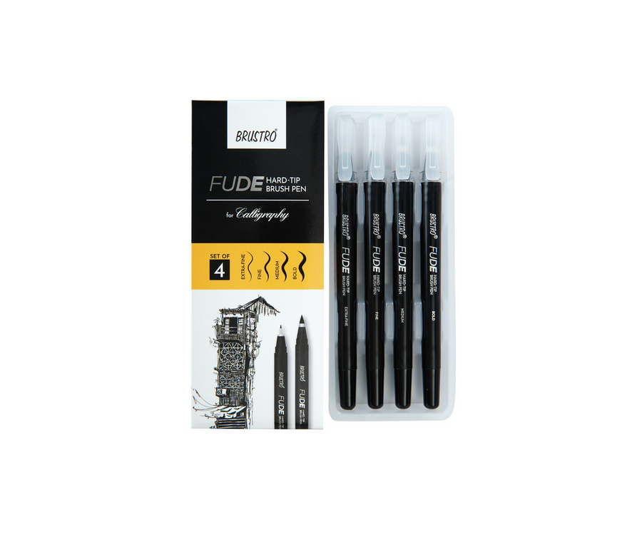 Brustro Fude Hard Tip Brush Pen for Calligraphy Set of 4