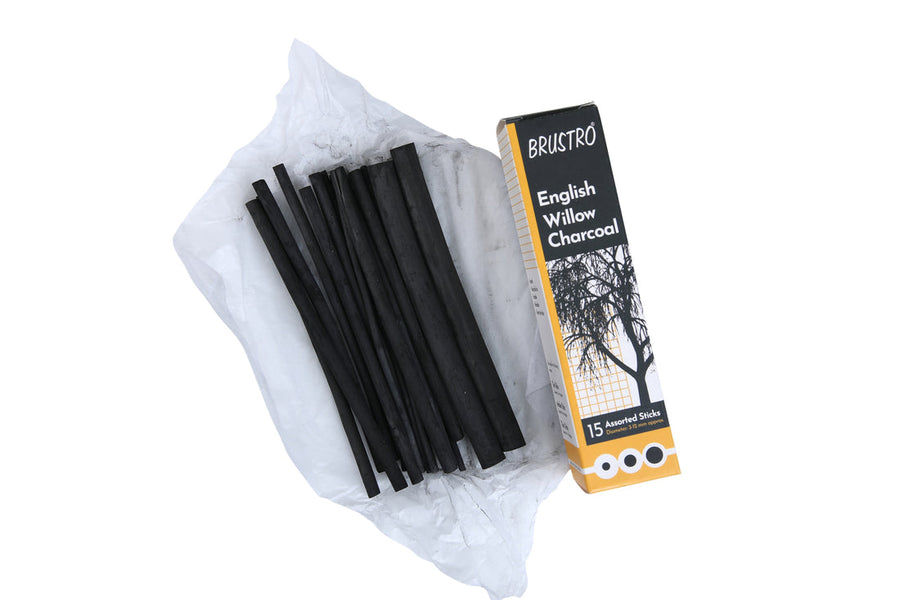 Brustro English Willow Charcoal Assorted – Set of 15 Sticks (3–12 mm)