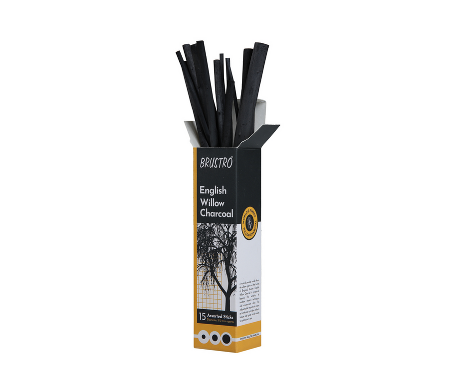 Brustro English Willow Charcoal Assorted – Set of 15 Sticks (3–12 mm)