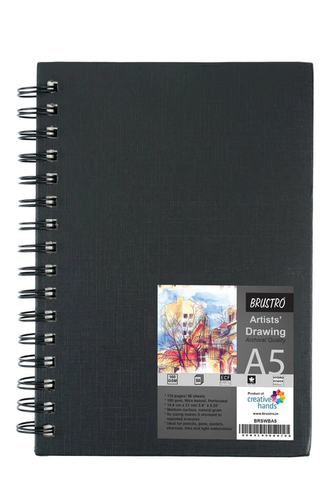 Brustro - Artists Sketch Book Wiro Bound A5 Size, 116 Pages,160 GSM (Acid Free)