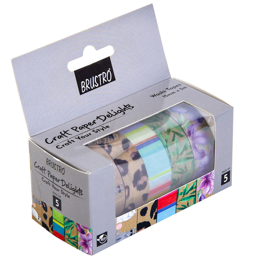 Brustro Washi Tapes Craft Paper Delights  – 15mm x 5m (Pack of 5)