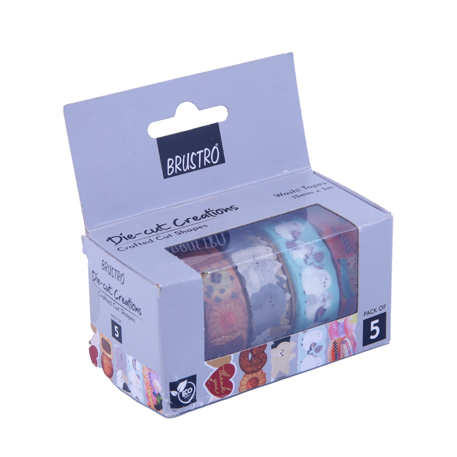 BRUSTRO Die-Cut Creations Washi Tapes – Set of 5 (15mm x 3m)
