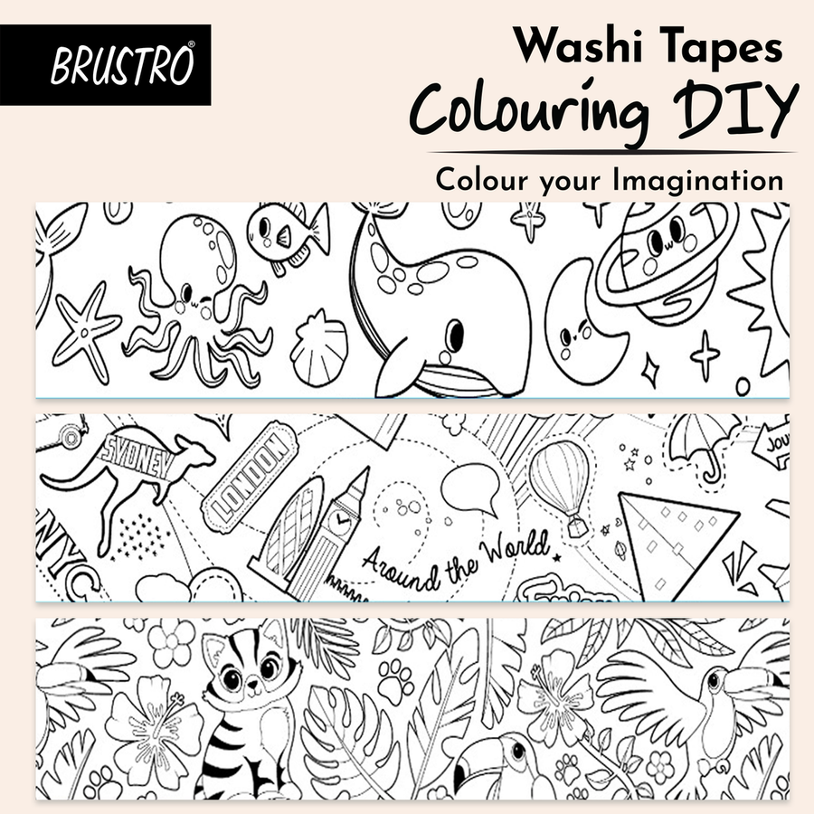 BRUSTRO DIY Colouring Washi Tapes – Set of 3 (50mm x 5m)