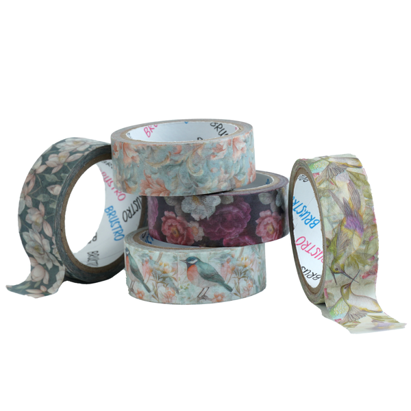 BRUSTRO Washi Masking Tapes – Flora and Fauna Shade | Set of 5 (15mm x 5m)