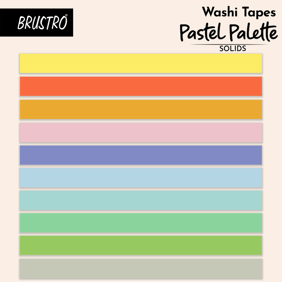 Brustro Washi Masking Tapes – Pastel Palette Solids, 15mm x 5m (Set of 10)