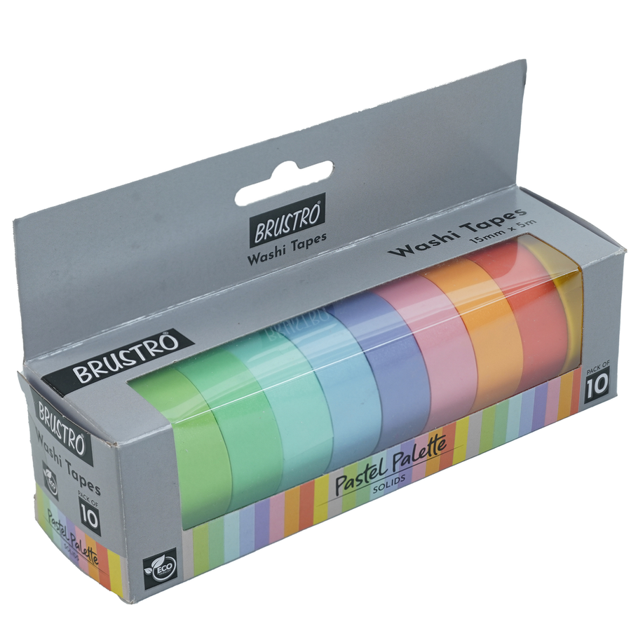 Brustro Washi Masking Tapes – Pastel Palette Solids, 15mm x 5m (Set of 10)