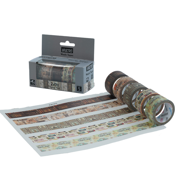 BRUSTRO Washi Masking Tapes – Flora and Fauna Shade | Set of 5 (15mm x 5m)