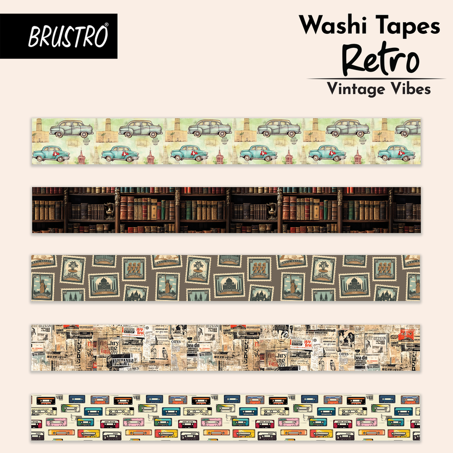 BRUSTRO Washi Tapes – Retro Series | Set of 5 (20mm x 5m)