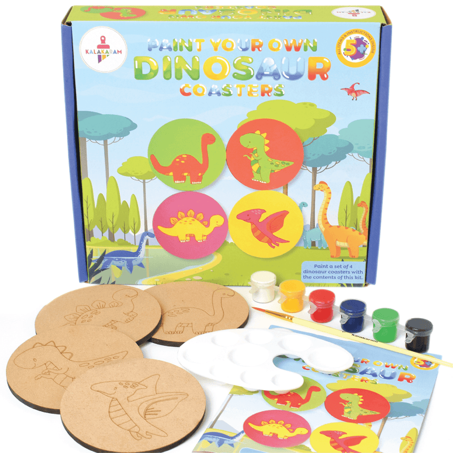 Kalakaram Paint Your Own Dinosaur Coasters | DIY Wooden Art Kit