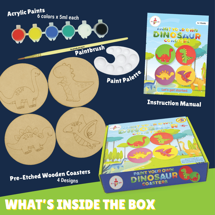 Kalakaram Paint Your Own Dinosaur Coasters | DIY Wooden Art Kit