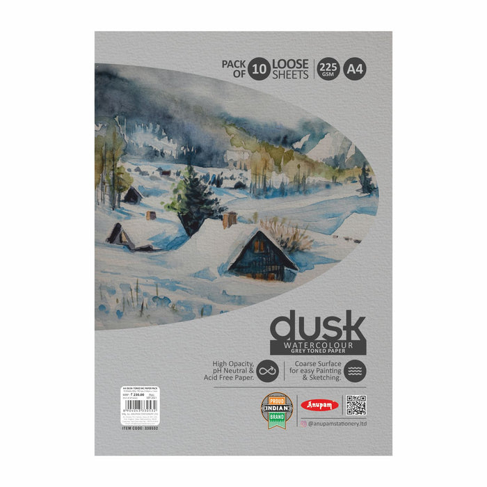 Anupam - Dusk Watercolour Gray Toned Paper Loose Sheets Pack of 10 A4/225GSM