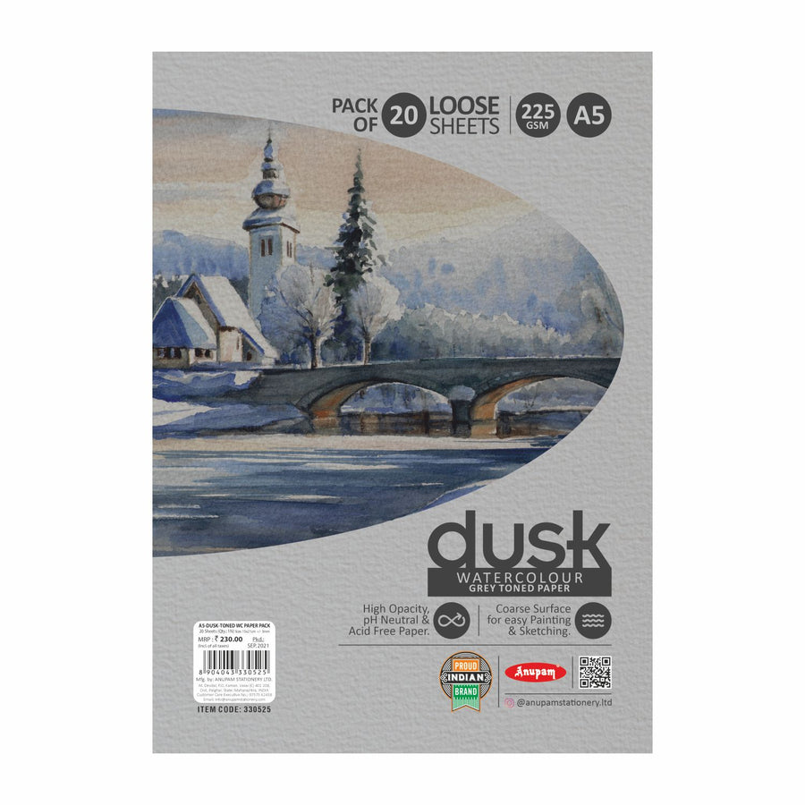 Anupam - Watercolour Gray Toned Paper Loose Sheets 225GSM/A5