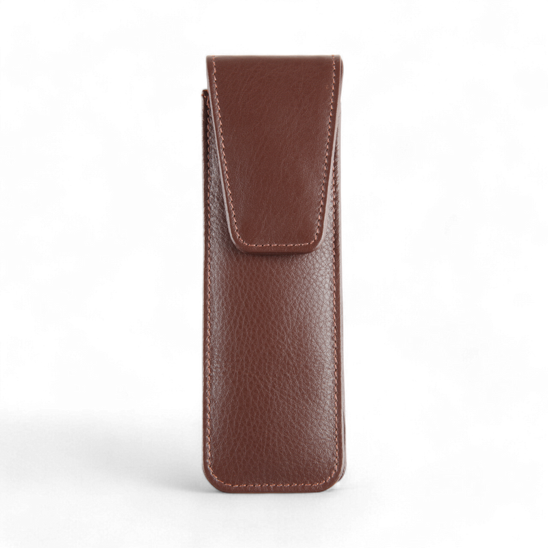 ELAN Leather 2-Pen Pouch – Slim Carry Case for Everyday Office Use – Brown