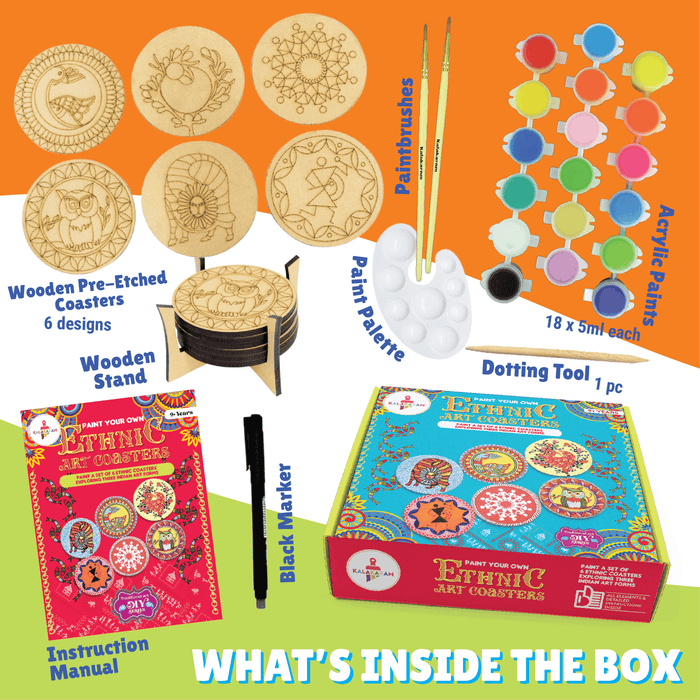 Kalakaram Paint Your Own Ethnic Art Coasters