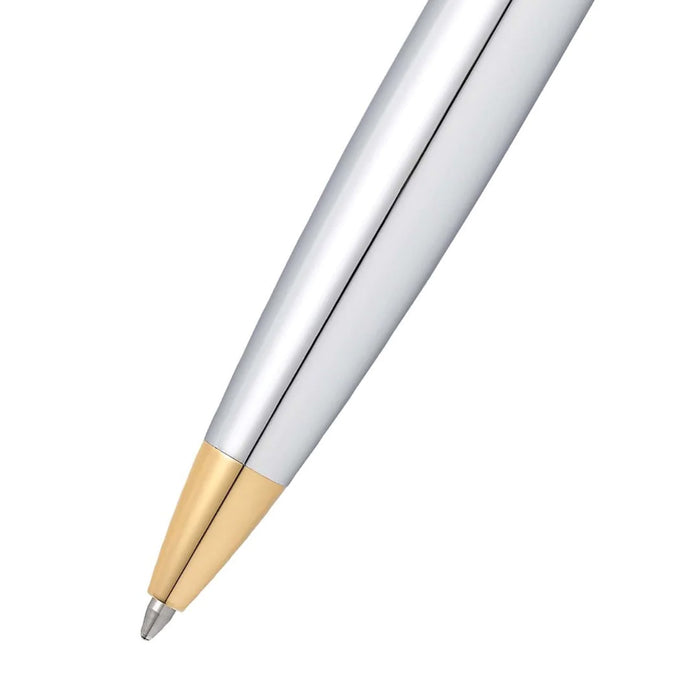 Sheaffer Gift Set – Bright Chrome 300 Ballpoint Pen with Gold Trims & Table Clock