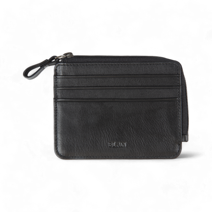 ELAN – Zippered Leather Card Holder - Black