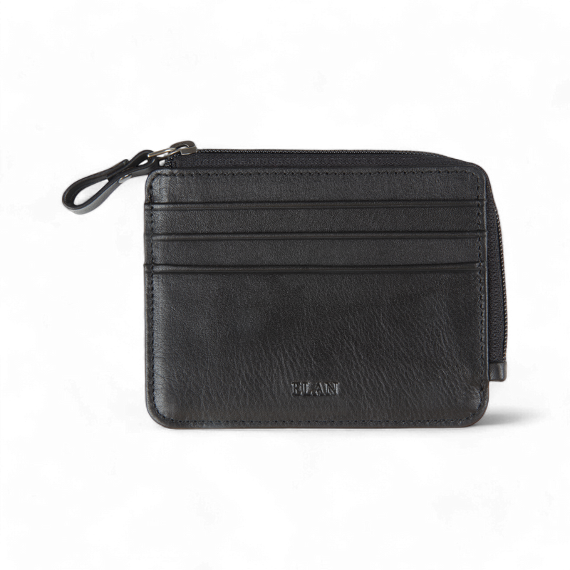 ELAN – Zippered Leather Card Holder - Black