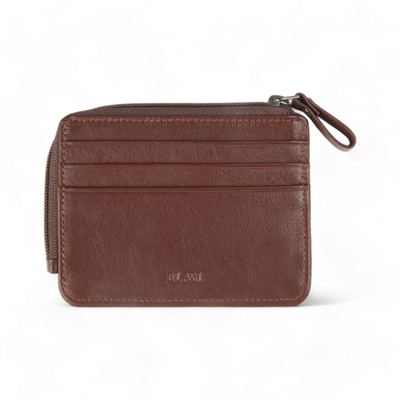 ELAN – Zippered Leather Card Holder - Brown