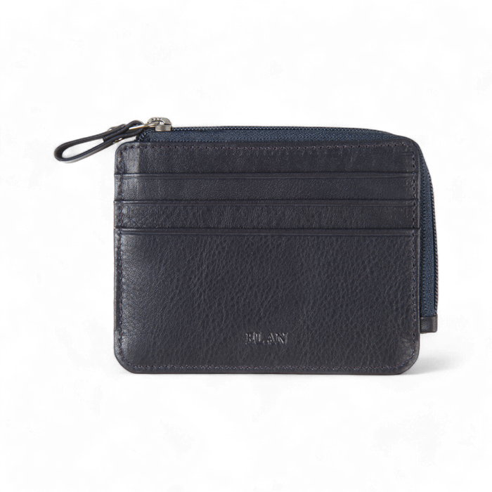 ELAN – Zippered Leather Card Holder - Blue