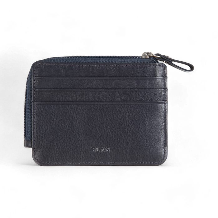 ELAN – Zippered Leather Card Holder - Blue