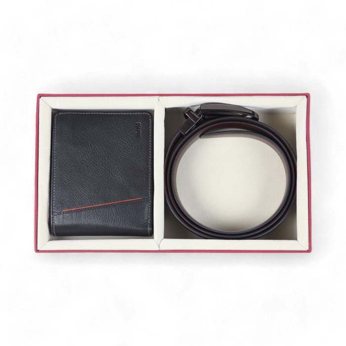 Elan RFID Wallet with Zipper & Reversible Belt Gift Set (Black)