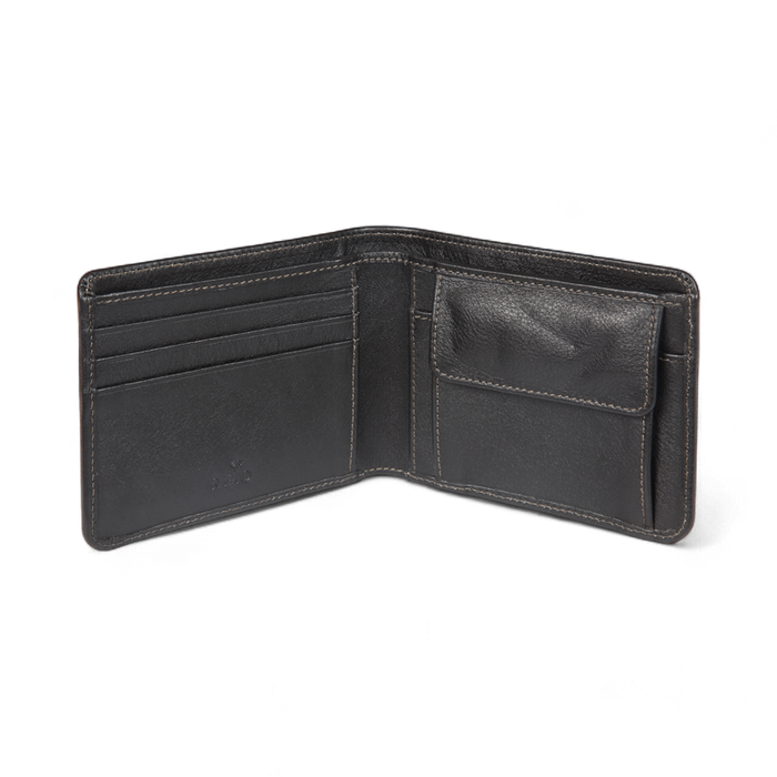 ELAN Slim Coin Pouch Wallet – Minimalist Leather Wallet with Coin Section – Black