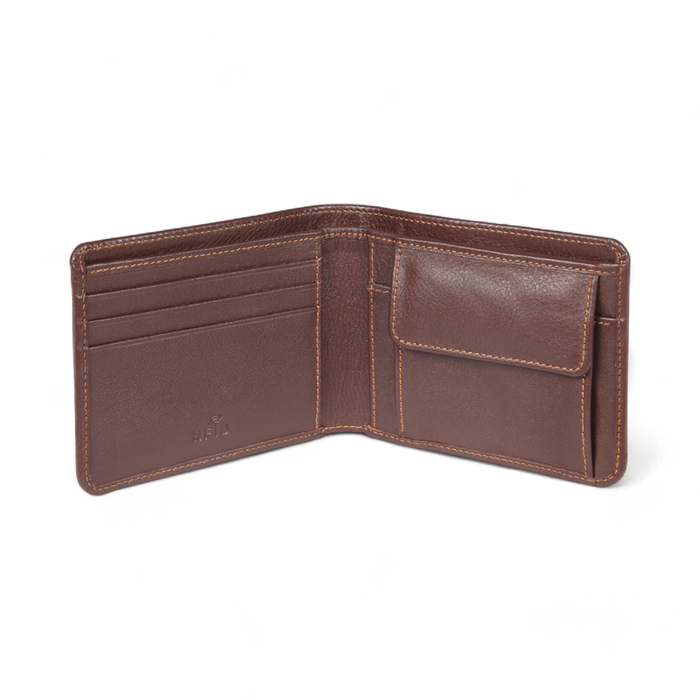 ELAN Slim Coin Pouch Wallet – Minimalist Leather Wallet with Coin Section – Brown