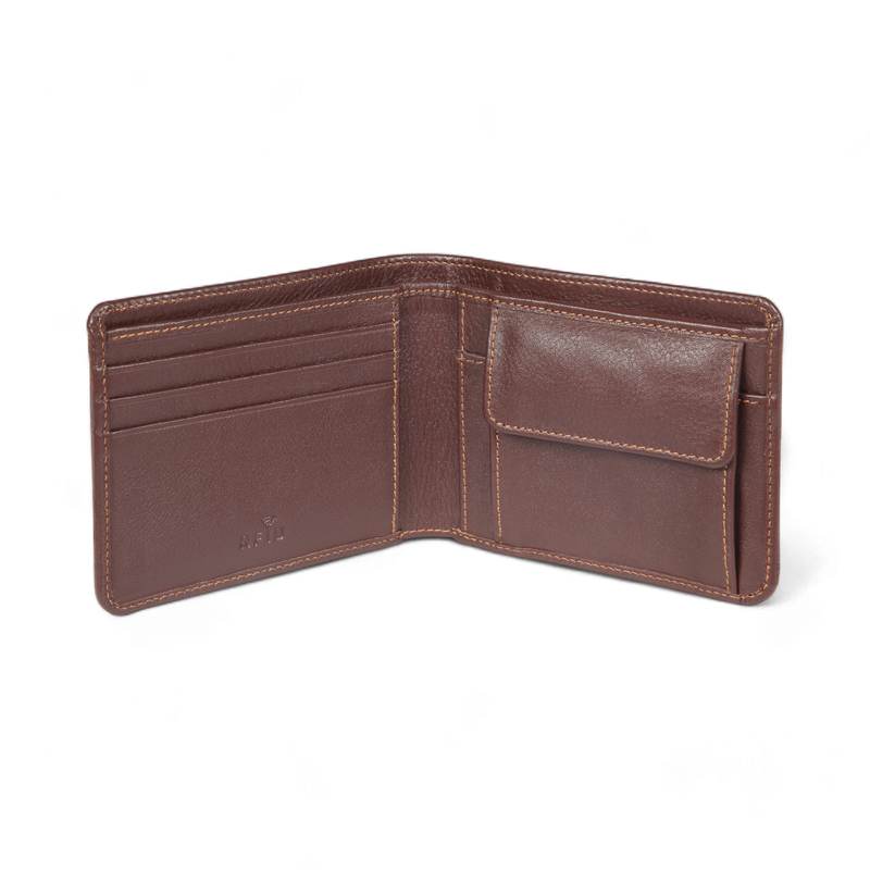 ELAN Slim Coin Pouch Wallet – Minimalist Leather Wallet with Coin Section – Brown